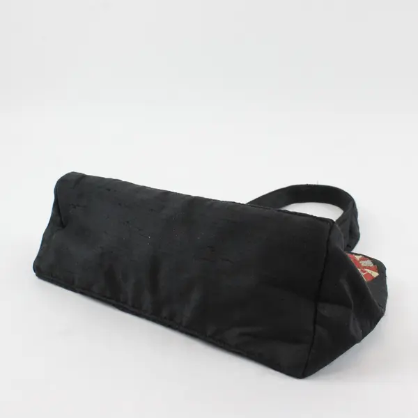 Small Floral Embroidered Black Handbag 9"
