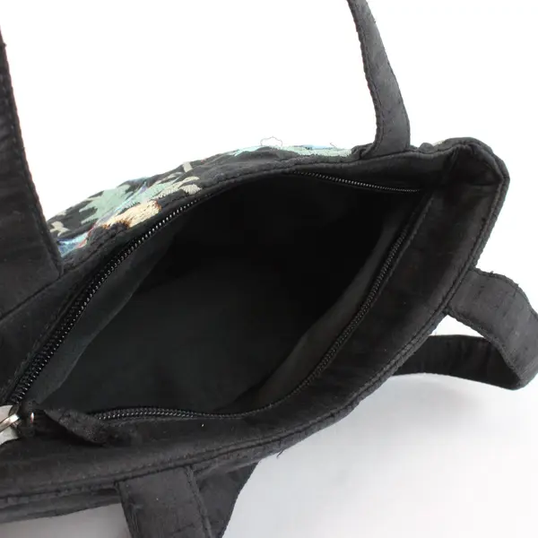 Small Floral Embroidered Black Handbag 9"