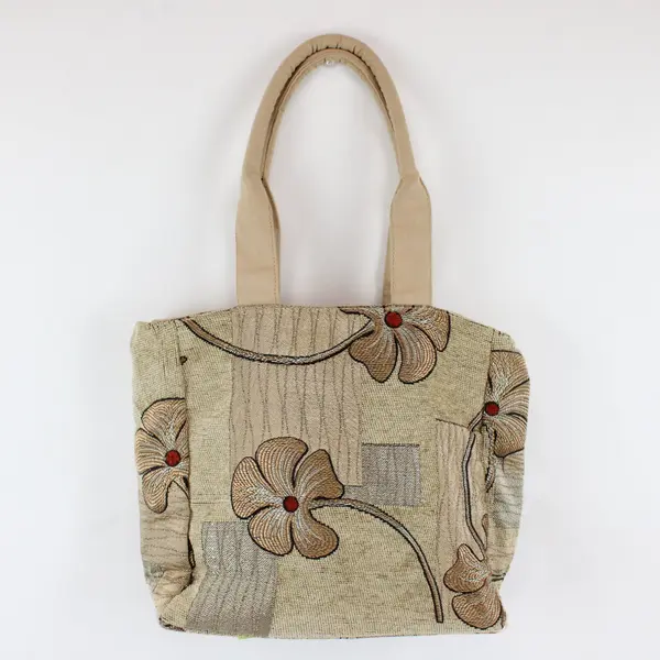 Beige Beaded Floral Shoulder Bag Purse