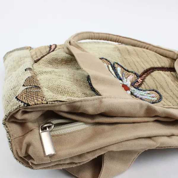 Beige Beaded Floral Shoulder Bag Purse