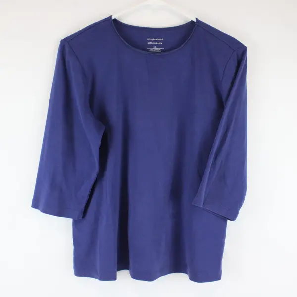 Christopher & Banks Layer-Your-Look Blue 3/4 Sleeve Shirt Women PL Petite
