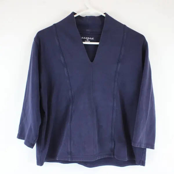 Hannah Solid Navy Blue 3/4 Sleeve Sweater Top Women M