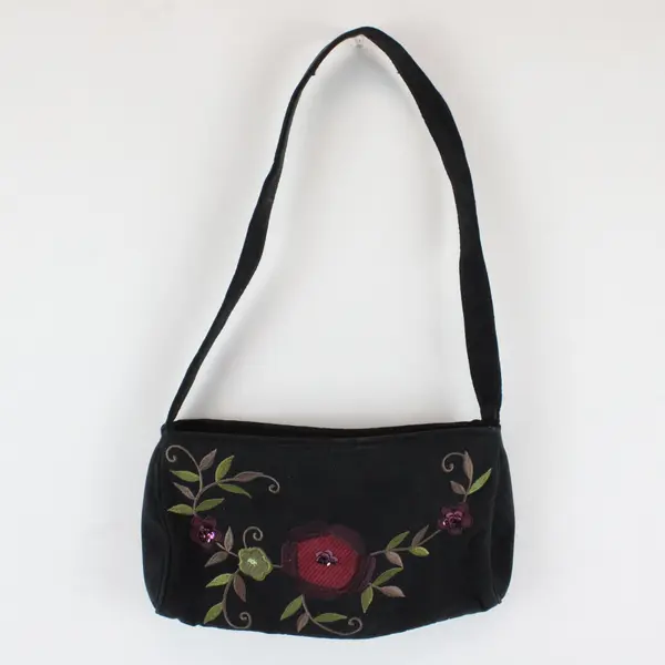Target Small Floral Embroidered Sequined Black Handbag 8.5"