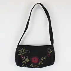 Target Small Floral Embroidered Sequined Black Handbag 8.5"