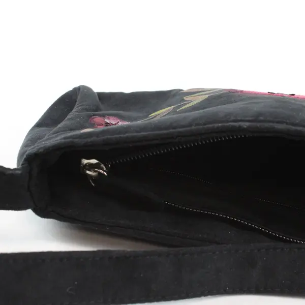 Target Small Floral Embroidered Sequined Black Handbag 8.5"