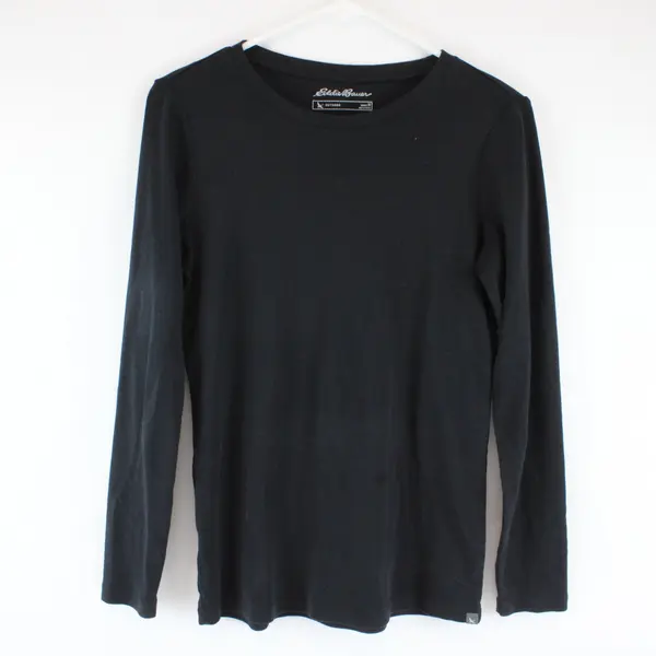 Eddie Bauer Outdoor Solid Black Long Sleeve Shirt 100% Cotton Womens Size M