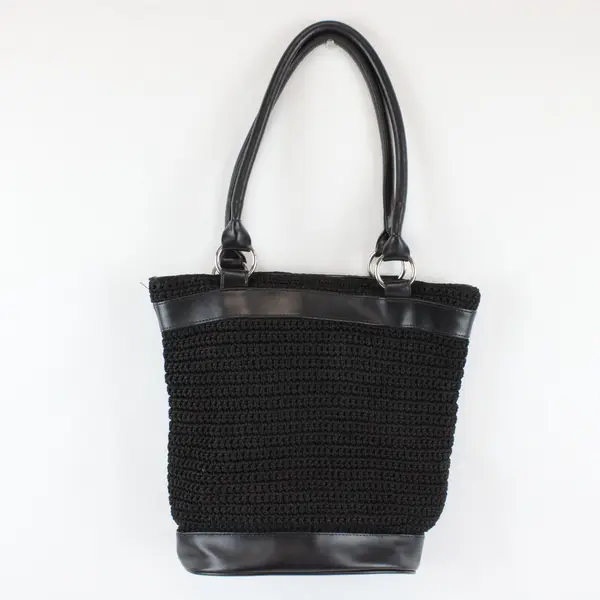 Woven Black Shoulder Bag Purse Silver-Tone Hardware