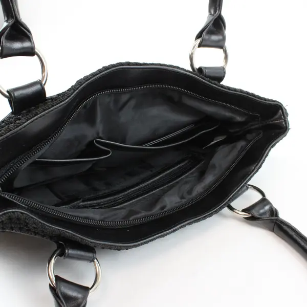 Woven Black Shoulder Bag Purse Silver-Tone Hardware