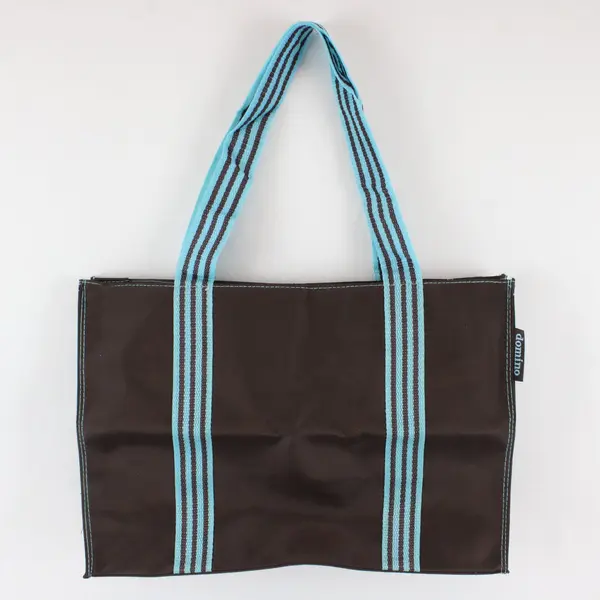 Domino Brown and Blue Striped Tote Bag 16.5"