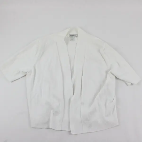 Dressbarn White Open-Front Half-Sleeve Cardigan Women's Medium