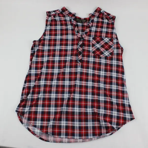 Always Indigo Blue and Red Plaid Sleeveless Top Women's Medium