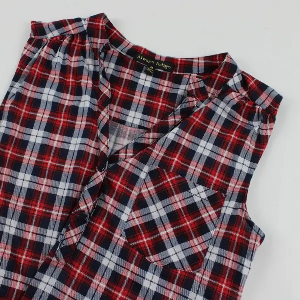 Always Indigo Blue and Red Plaid Sleeveless Top Women's Medium
