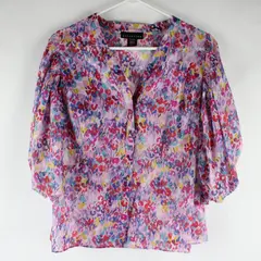 Attention Women's M Sheer Multicolor Floral Blouse V-Neck