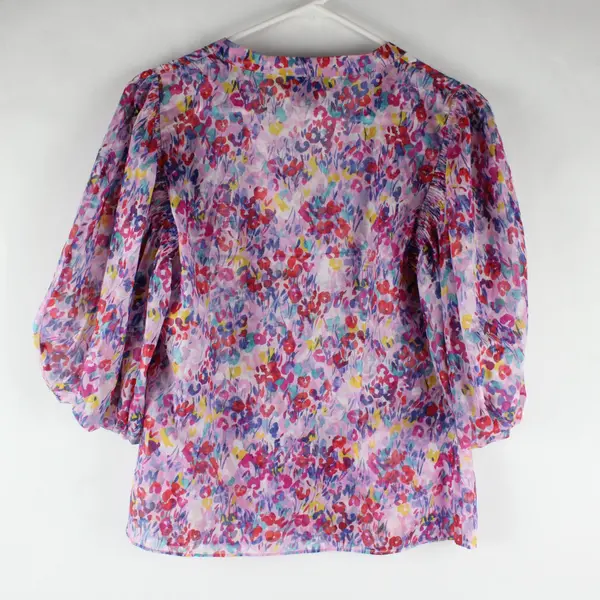 Attention Women's M Sheer Multicolor Floral Blouse V-Neck
