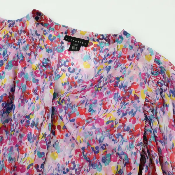 Attention Women's M Sheer Multicolor Floral Blouse V-Neck