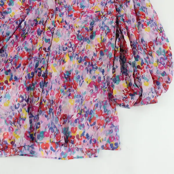 Attention Women's M Sheer Multicolor Floral Blouse V-Neck