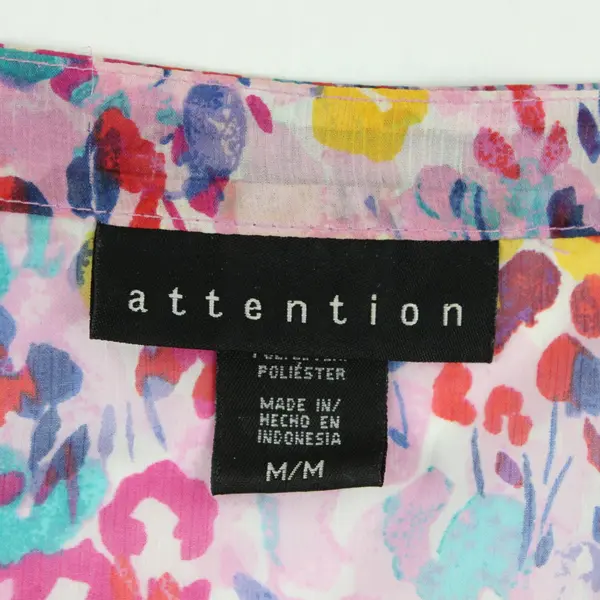 Attention Women's M Sheer Multicolor Floral Blouse V-Neck