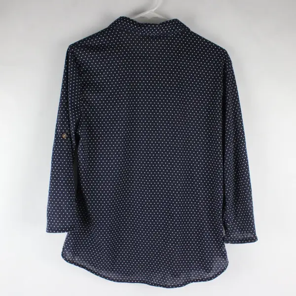 Eden & Olivia White Polka Dot Navy Blue 3/4-Sleeve Button-Up Women's Large