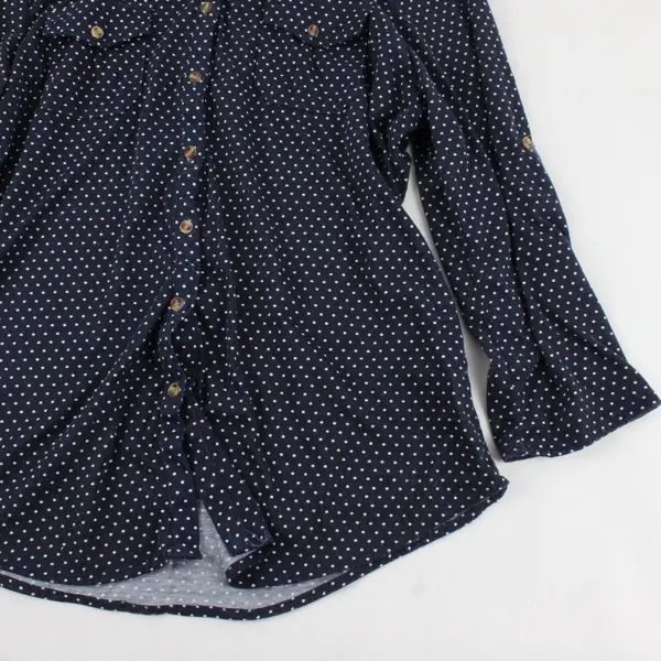 Eden & Olivia White Polka Dot Navy Blue 3/4-Sleeve Button-Up Women's Large
