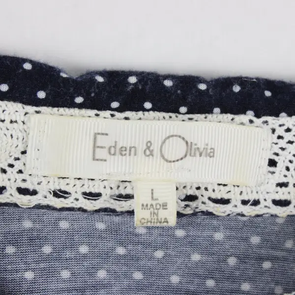 Eden & Olivia White Polka Dot Navy Blue 3/4-Sleeve Button-Up Women's Large