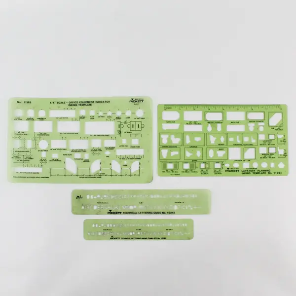 Lot Of 4 Pickett Architect Drafting Templates Lettering Office Lavatory Used