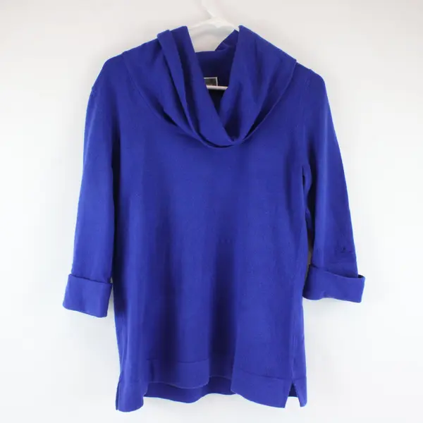 JM Collection Blue Petite PM Knit Sweater Top Long Sleeve Cuffed
