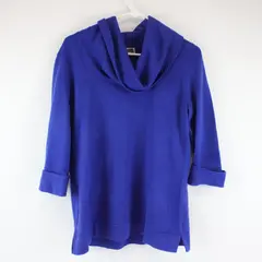 JM Collection Blue Petite PM Knit Sweater Top Long Sleeve Cuffed