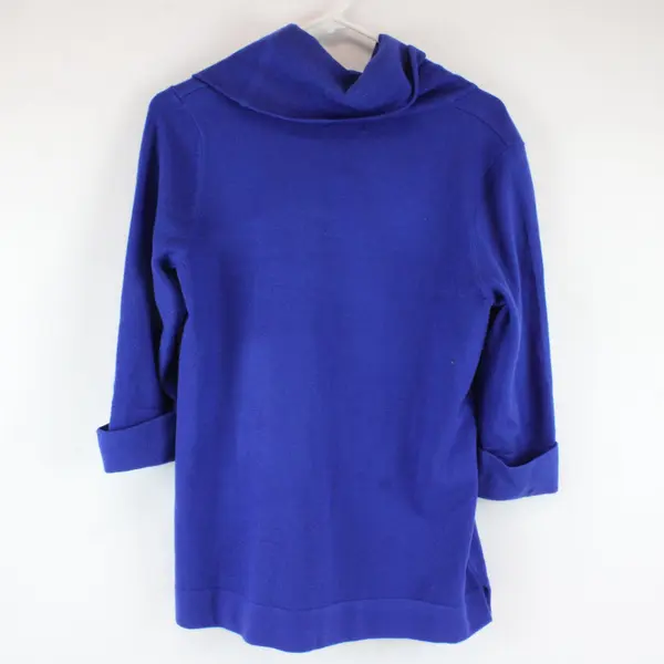 JM Collection Blue Petite PM Knit Sweater Top Long Sleeve Cuffed