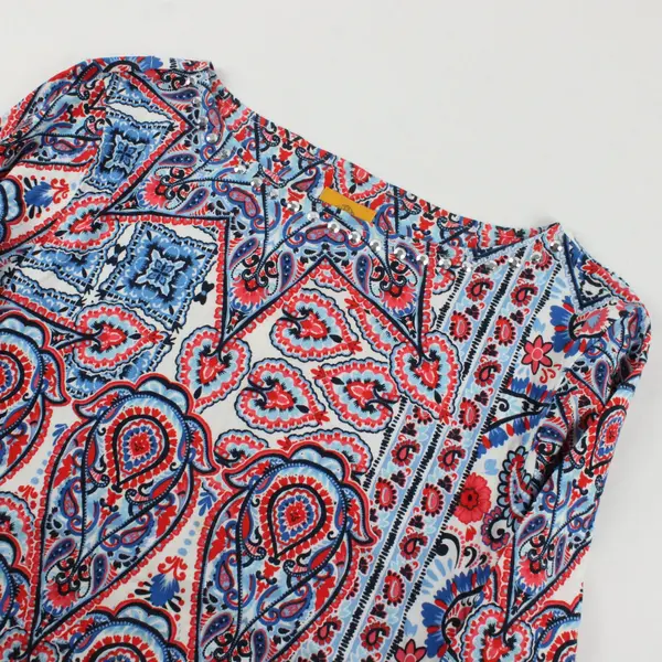 Ruby Rd Blue and Coral Paisley Print Bedazzled 3/4-Sleeve Top Women's Medium