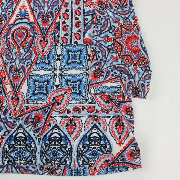 Ruby Rd Blue and Coral Paisley Print Bedazzled 3/4-Sleeve Top Women's Medium