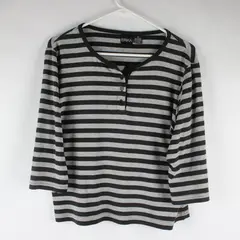 Erika Womens Gray Black Striped 3/4 Sleeve Shirt Size M