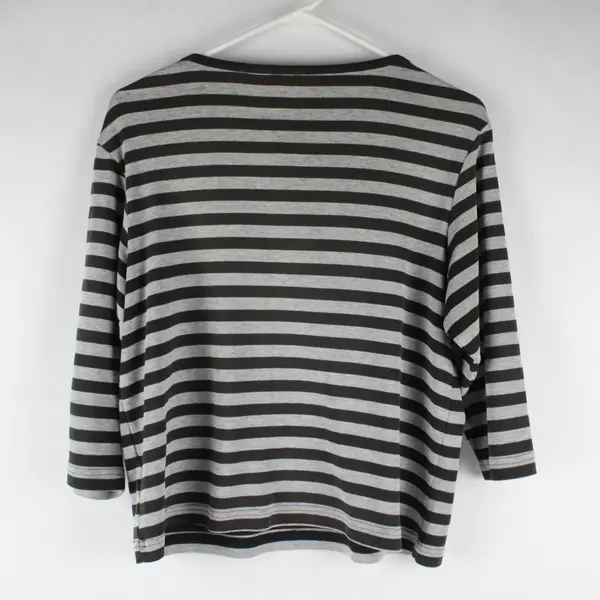 Erika Womens Gray Black Striped 3/4 Sleeve Shirt Size M