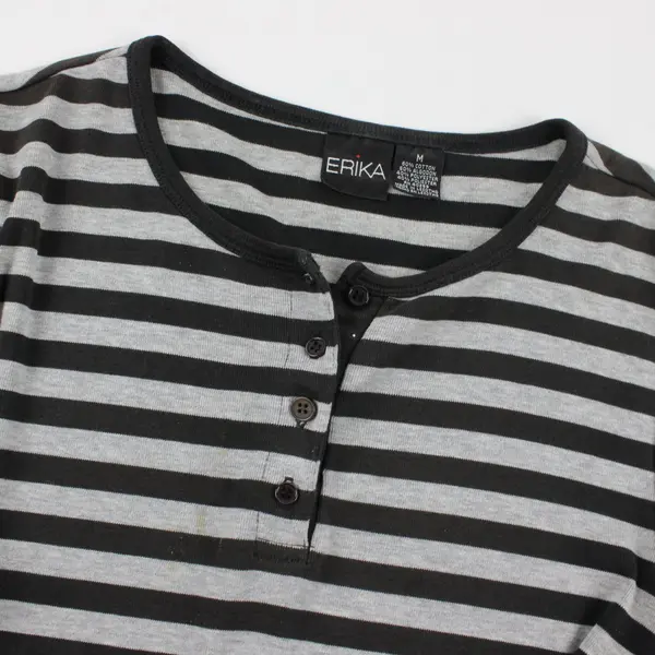 Erika Womens Gray Black Striped 3/4 Sleeve Shirt Size M