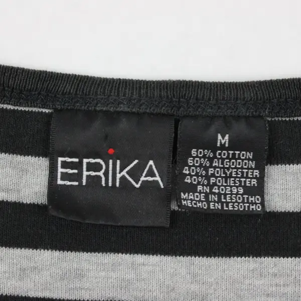 Erika Womens Gray Black Striped 3/4 Sleeve Shirt Size M