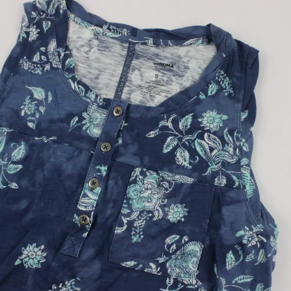 Sonoma Blue Floral Print Cotton Tank Top Women's Small