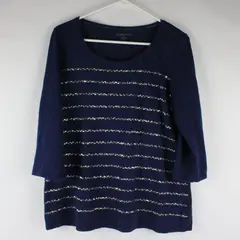 Coldwater Creek Blue 3/4 Sleeve Sequin Stripe Cotton Shirt M 10-12