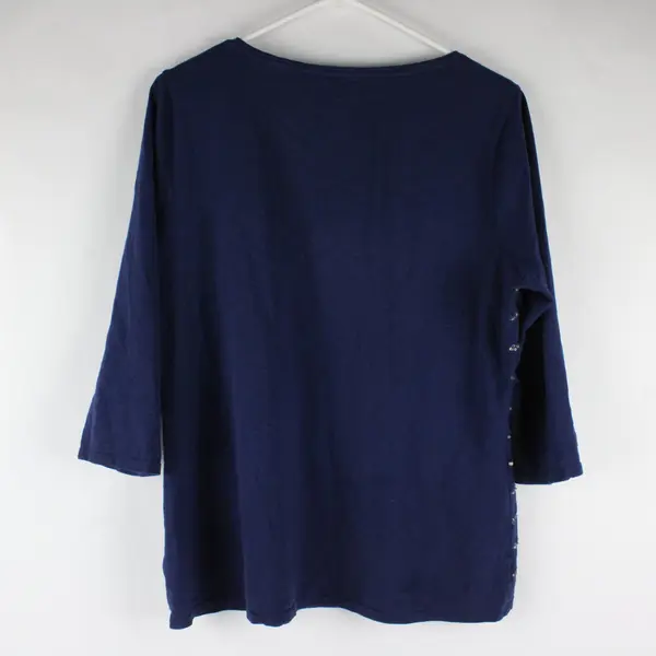 Coldwater Creek Blue 3/4 Sleeve Sequin Stripe Cotton Shirt M 10-12