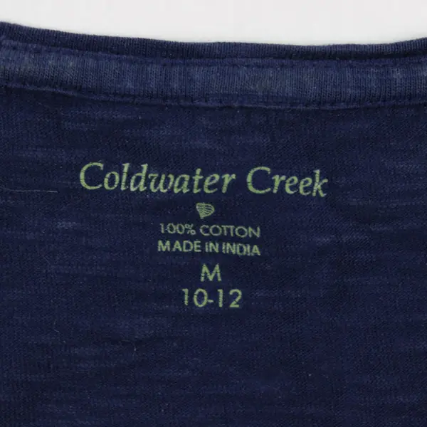 Coldwater Creek Blue 3/4 Sleeve Sequin Stripe Cotton Shirt M 10-12