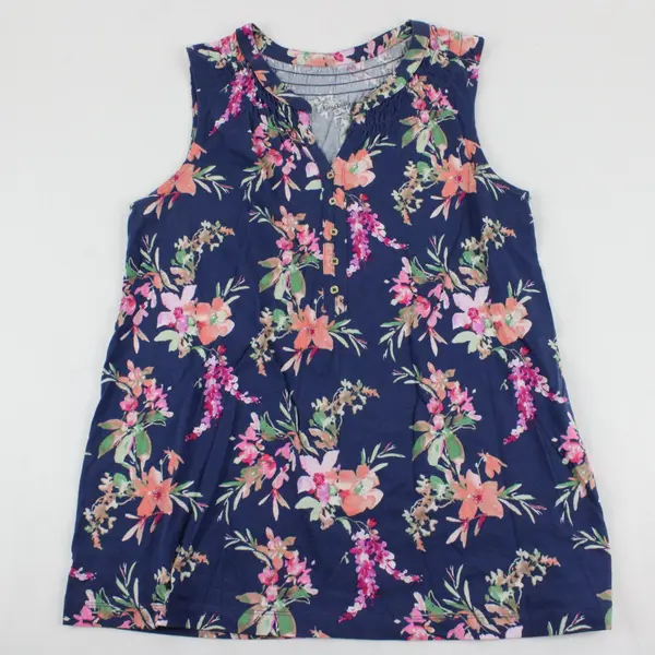 Croft & Barrow Pink Floral Print Blue Sleeveless Top Women's Small