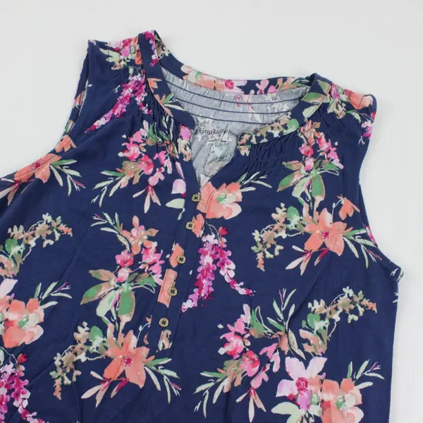 Croft & Barrow Pink Floral Print Blue Sleeveless Top Women's Small
