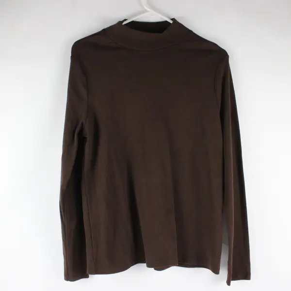 White Stag Womens Long Sleeve Solid Brown Mock Neck Shirt L 12-14