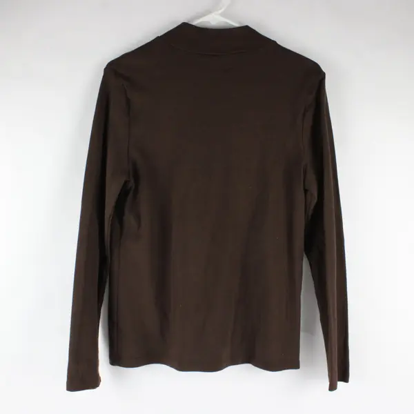 White Stag Womens Long Sleeve Solid Brown Mock Neck Shirt L 12-14