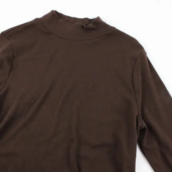 White Stag Womens Long Sleeve Solid Brown Mock Neck Shirt L 12-14