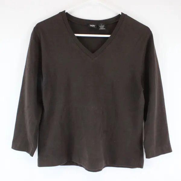 Mossimo Solid Brown Quarter Length Sleeve Shirt Cotton/Spandex Womens Size L