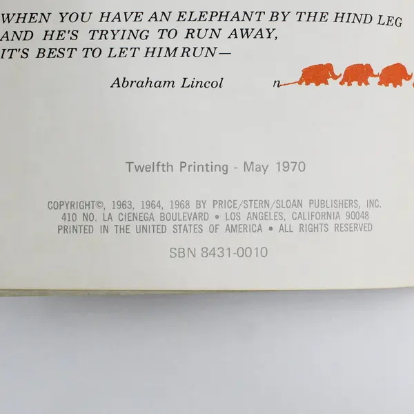 Vintage 1970 The Elephant Book Weinrib Price Stern Sloan PB