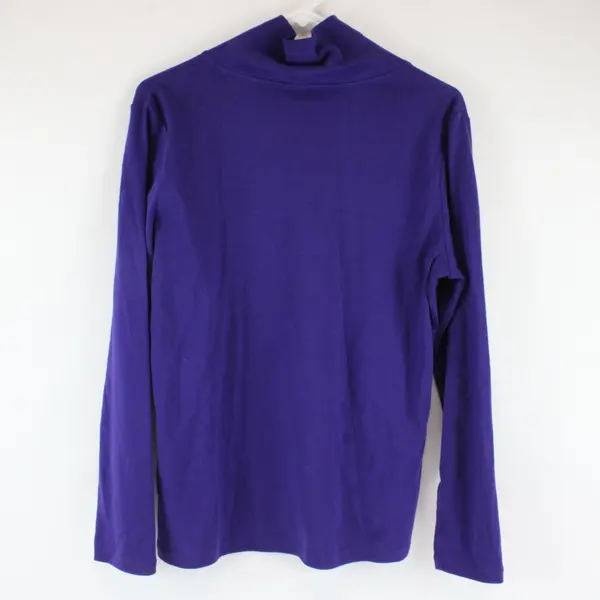 Ellen Tracy Solid Purple Long Sleeve Knit Top Mock Neck 100% Cotton Womens Sz L