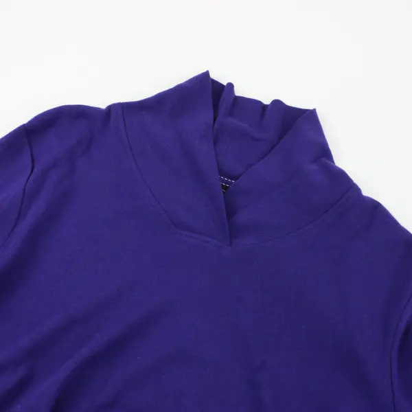 Ellen Tracy Solid Purple Long Sleeve Knit Top Mock Neck 100% Cotton Womens Sz L