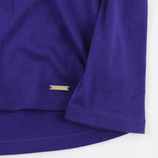 Ellen Tracy Solid Purple Long Sleeve Knit Top Mock Neck 100% Cotton Womens Sz L