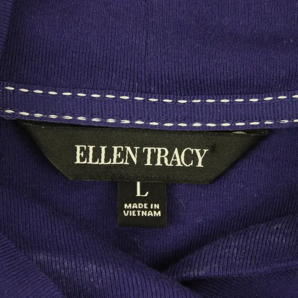 Ellen Tracy Solid Purple Long Sleeve Knit Top Mock Neck 100% Cotton Womens Sz L