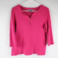 Karen Scott Bright Pink Three-Quarter Sleeve Shirt Womens Petite PL